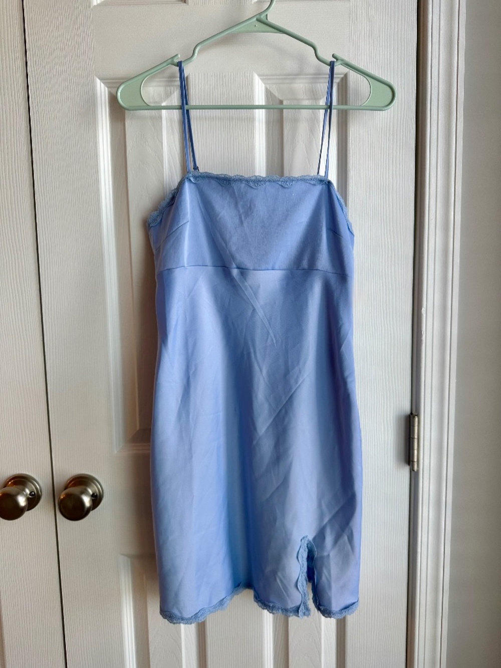 Urban Outfitters Light Blue Lace Trim Midi Dress NWT Side Zip Satin Look
